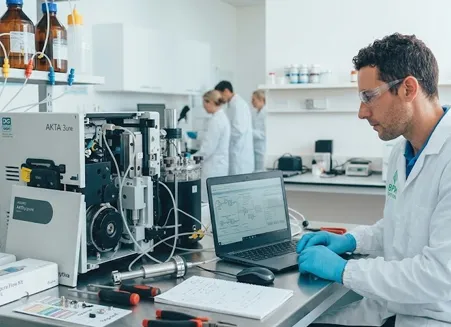 Maintenance AKTA préventive et curative par BPM TechCare. Expertise en systèmes de chromatographie Cytiva, dépannage, qualification et entretien pour laboratoires biotech et pharmaceutiques.